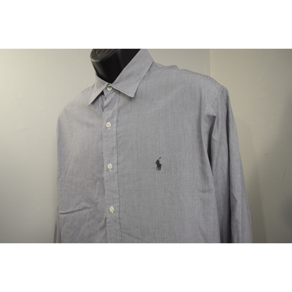 Polo Ralph Lauren‎ Dress Shirt Lowell Gray Striped Long Sleeve Mens 17 34/35 XL